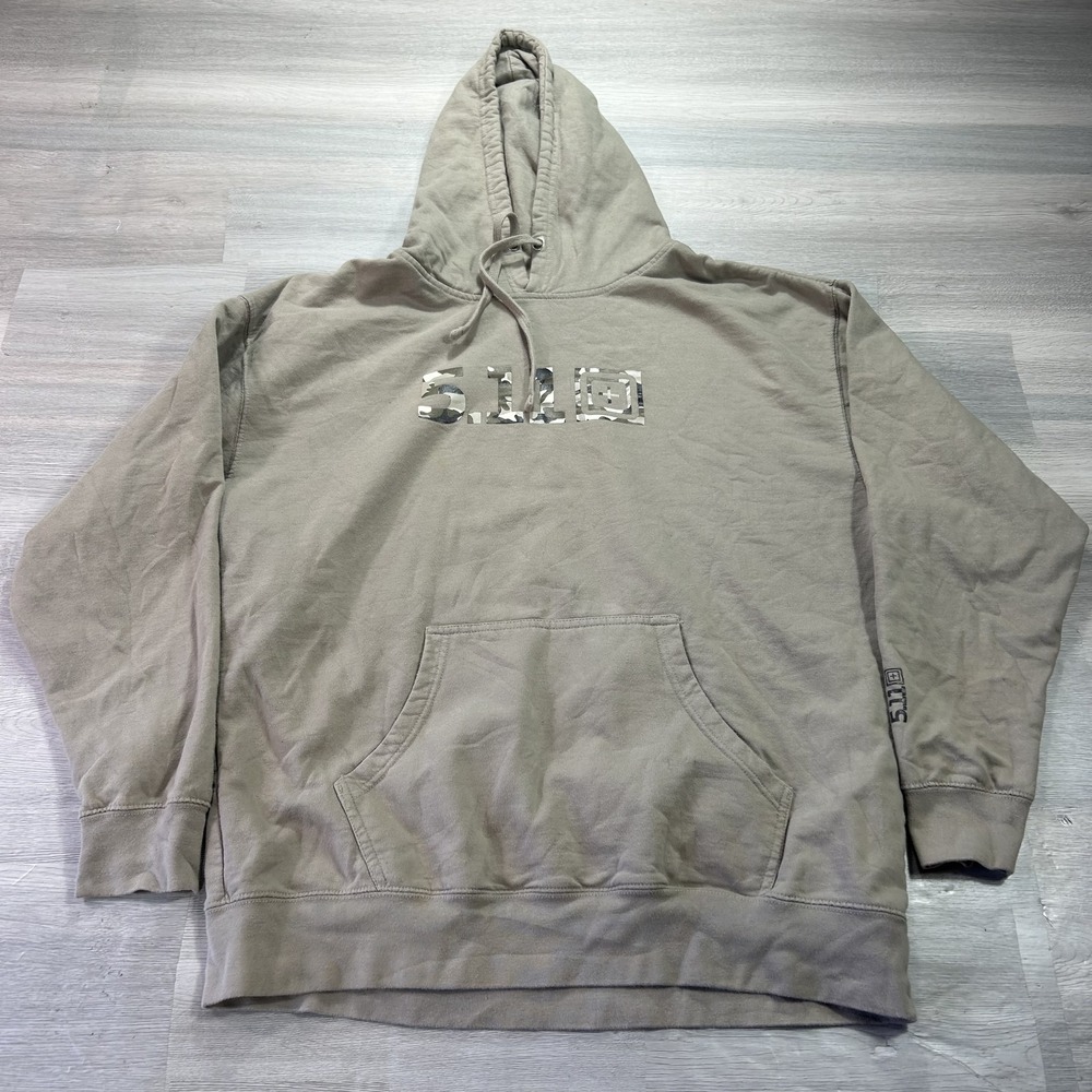 5.11 Tactical Hoodie Mens 2XL Beige Fleece Pullover Sweatshirt Camo Logo Outdoor